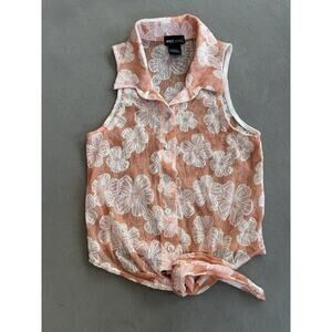 Vintage Y2K Wet Seal Peach Embroidered Sheer Sleeveless Lace Mesh Top Floral XS